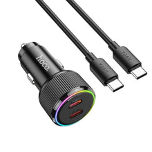 Заредете изображение във визуализатора на галерията – HOCO car charger 2 x Type C QC PD 50W + cable Type C to Type C NZ14B black
