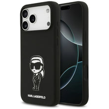 Заредете изображение във визуализатора на галерията – KARL LAGERFELD case for IPHONE 17 Pro Max compatible with MagSafe KLHMP17XSKIGROK (Silicone W/ KL Sketch &amp; Logo) black
