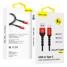Заредете изображение във визуализатора на галерията – Blavec Cable Raptor braided - USB to Type C - PD 66W 6A 1 metre (CRA-UC6BR10) black-red

