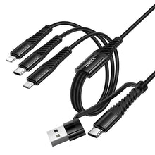 Заредете изображение във визуализатора на галерията – Cable 3in1 USB C / USB A to Lightning + USB C + Micro USB Hoco 1 m X123 black
