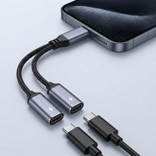 Заредете изображение във визуализатора на галерията – Adaptor AUX 2in1 Type C (male) to Type C (female) / Type C (female) Blue Star black [DAC] - max 25W charging

