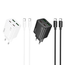 Заредете изображение във визуализатора на галерията – HOCO wall charger USB A + Type C + cable Type C to Type C PD QC3.0 3A 20W N52 white
