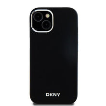 Заредете изображение във визуализатора на галерията – DKNY case for IPHONE 15 compatible with MagSafe DKHMP15SSMCHLK (DKNY HC MagSafe Silicone W/Horizontal Metal Logo) black

