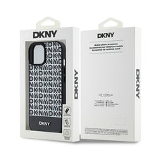 Заредете изображение във визуализатора на галерията – Original Case DKNY hardcase Leather Printed Pattern Metal Logo MagSafe DKHMP15SPSOSPK for Iphone 15/14/13 black
