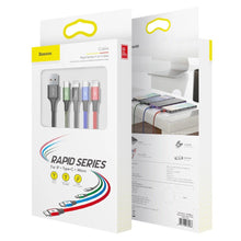 Заредете изображение във визуализатора на галерията – Baseus Bipow 30000mAh 15W power bank set - black + USB cable 4in1 microUSB / Lightning / 2 x USB-C - USB-A 1.2m - black
