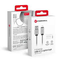 Заредете изображение във визуализатора на галерията – FORCELL F-ENERGY Metal C236 cable USB A to Lightning 2,4A 12W 2 m silver
