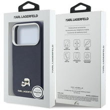 Заредете изображение във визуализатора на галерията – KARL LAGERFELD case for IPHONE 17 Pro Max compatible with MagSafe KLHMP17X6PFKCLB (PU FW W/ K&amp;C Head Pin) blue
