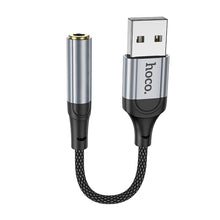 Заредете изображение във визуализатора на галерията – HOCO adapter AUX USB A (male) to Jack 3,5 mm (female) LS36 0,12 m black
