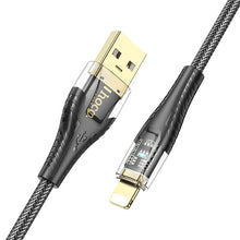 Заредете изображение във визуализатора на галерията – Cable USB A to Lightning Hoco 2,4A 1,2 m U121 black transparent
