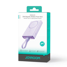 Заредете изображение във визуализатора на галерията – Powerbank Joyroom JR-PBM01 magnetic 10000mAh 20W with stand + Lightning cable - USB-C - purple

