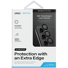 Заредете изображение във визуализатора на галерията – Uniq Optix Aluminum Camera Lens Protector for Samsung Galaxy S24+ camera lens with applicator - black
