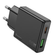 Заредете изображение във визуализатора на галерията – HOCO slim wall charger USB A + Type C PD QC3.0 3A 20W N38 black
