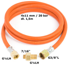 Заредете изображение във визуализатора на галерията – Reduction connection to a tourist gas cylinder G 3/8" L - 7/16" hose 1.5 m
