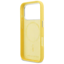 Заредете изображение във визуализатора на галерията – KARL LAGERFELD case for IPHONE 17 Pro compatible with MagSafe KLHMP17L6PFKCLY (PU FW W/ K&amp;C Head Pin) yellow
