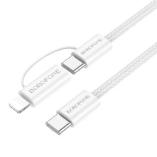 Заредете изображение във визуализатора на галерията – Borofone Cable BX104 Primo - Type C to Type C + Lightning - 60W 3A 1 metre white
