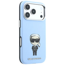 Заредете изображение във визуализатора на галерията – KARL LAGERFELD case for IPHONE 18 Pro/ 17 Pro compatible with MagSafe (Smooth Ikonik Sketch) light blue
