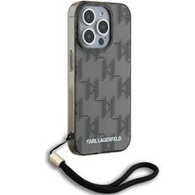 Заредете изображение във визуализатора на галерията – Karl Lagerfeld IML Mono KL Pattern &amp; Cord case for iPhone 15 Pro - black
