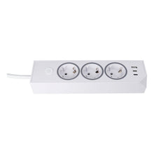 Заредете изображение във визуализатора на галерията – Power strip with 3 sockets max 3680W, 1xUSB A, 2x type C 25W ports with 1,5m power cable E59 white
