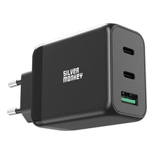 Заредете изображение във визуализатора на галерията – Silver Monkey GaN 65W wall charger 2x USB-C PD 1x USB-A QC 3.0 - black
