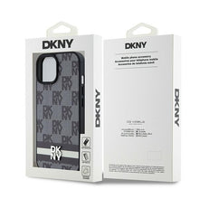 Заредете изображение във визуализатора на галерията – Original Case DKNY hardcase Leather Checkered Mono Pattern &amp; Printed Stripes DKHCP15MPCPTSSK for Iphone 15 Plus/14 Plus black
