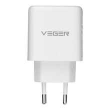 Заредете изображение във визуализатора на галерията – Phone charger VEGER USB A + Typ C PD QC3.0 3,25A 65W + cable USB C to USB C TR67 white
