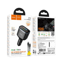 Заредете изображение във визуализатора на галерията – Car charger Hoco USB A + 2xUSB C PD QC3.0 93W with USB C to C cable Z70 black
