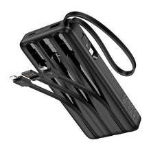 Заредете изображение във визуализатора на галерията – Powerbank Hoco 10000 mAh 2A with four built-in cables USB A + USB C+ Lightning + Micro USB J146 black
