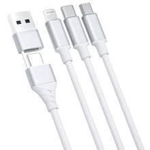 Заредете изображение във визуализатора на галерията – 3mk Hyper Cable 3in1 USB-A - USB-C / USB-C - micro USB - Lightning 1.5m - white
