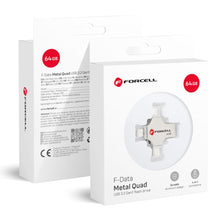 Заредете изображение във визуализатора на галерията – FORCELL F-DATA pendrive Metal Quad 64GB USB3.2 Gen 1 (USB A / Type C / Lightning / Micro USB) silver
