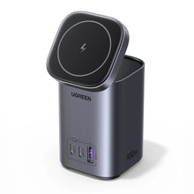 Заредете изображение във визуализатора на галерията – Ugreen CD342 100W GaN charging station 2x USB-C 1x USB-A with Qi MagSafe inductive charging - gray
