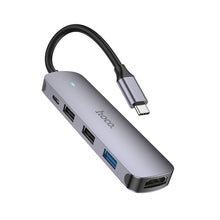 Заредете изображение във визуализатора на галерията – Adapter HUB 5in1 (HDTV+USB 3.0+USB 2.0 x 2+PD) USB-C Hoco HB27 grey
