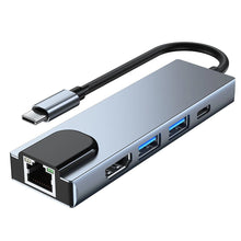 Заредете изображение във визуализатора на галерията – HUB Tech-Protect V3 5in1 USB-C - USB-A 3.0 / USB-A 2.0 / USB-C / HDMI / RJ45 - gray

