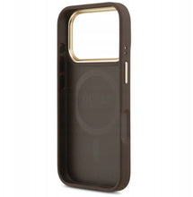 Заредете изображение във визуализатора на галерията – GUESS case for IPHONE 17 Pro compatible with MagSafe GUHMP17LPSAMSECW (PU W/ Peony Hot Stamp) brown
