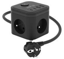 Заредете изображение във визуализатора на галерията – KERG 3-socket power cube + fast charger USB-A+USB-C 1.5m 3×1.5mm2 H05VV-F 16A/250V~ Smart black
