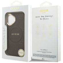 Заредете изображение във визуализатора на галерията – GUESS case for IPHONE 17 compatible with MagSafe GUHMP17SPSAMSECW (PU W/ Peony Hot Stamp) brown
