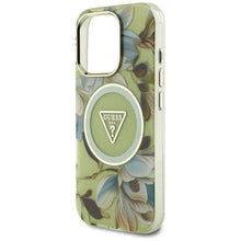 Заредете изображение във визуализатора на галерията – GUESS case for IPHONE 16 Pro Max compatible with MagSafe GUHMP16XHFLPEDN (IML Metal Glitter Flowers Triangle) green

