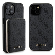 Заредете изображение във визуализатора на галерията – Guess 4G Metal Logo case set for iPhone 15 + 5000mAh MagSafe power bank - black
