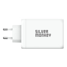 Заредете изображение във визуализатора на галерията – Silver Monkey GaN 130W wall charger 3x USB-C PD 1x USB-A 3.0 QC - white
