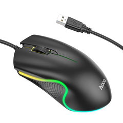 HOCO wire computer mouse USB A 1000 DPI with flashing GM19 black