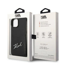 Заредете изображение във визуализатора на галерията – Karl Lagerfeld Signature Logo Cardslot case for iPhone 14 Plus - black

