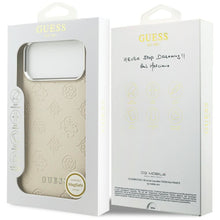 Заредете изображение във визуализатора на галерията – GUESS case for IPHONE 17 Pro Max compatible with MagSafe GUHMP17XPSPOSSSE (PU W/ Peony Hot Stamp Script) beige
