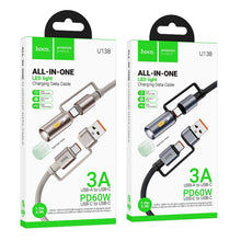 Заредете изображение във визуализатора на галерията – HOCO cable All-in-one USB A / Type C to Type C / LED Light 3A 60W U138 1,2 m grey
