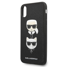 Заредете изображение във визуализатора на галерията – Karl Lagerfeld Saffiano Karl&amp;Choupette Head case for iPhone X/XS - black
