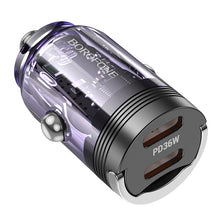 Заредете изображение във визуализатора на галерията – Borofone Car charger BZ29B Outstanding - 2xType C - PD 36W 3A transparent-purple
