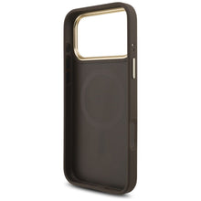 Заредете изображение във визуализатора на галерията – GUESS case for IPHONE 17 Pro Max compatible with MagSafe GUHMP17XP4GTDGMW (4G PU W/ Triangle Logo) gold brown

