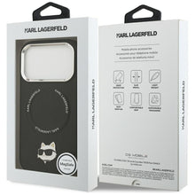 Заредете изображение във визуализатора на галерията – KARL LAGERFELD case for IPHONE 17 Pro compatible with MagSafe KLHMP17LPSMLRCHK (PU Choupette Pin) black

