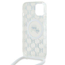 Заредете изображение във визуализатора на галерията – Karl Lagerfeld IML Crossbody Monogram Karl &amp; Choupette Head MagSafe Case for iPhone 15 / 14 / 13 - Transparent
