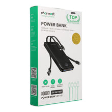Заредете изображение във визуализатора на галерията – Powerbank Charmast W1148 5V 3A 10000 mAh with built-in cables USB A / USB C / Lightning / Micro USB black
