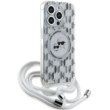 Заредете изображение във визуализатора на галерията – Karl Lagerfeld IML Crossbody Monogram Karl &amp; Choupette Head MagSafe Case for iPhone 15 Pro Max - Transparent
