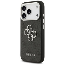 Заредете изображение във визуализатора на галерията – GUESS case for IPHONE 17 Pro GUHCP17LP4G4SMCK (4G PU Leather Case with Big 4G and Classic Logo and Silver Metal Camera Frame) black

